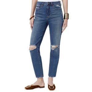 Sam Edelman High Rise Slim Straight Classic Blue Distressed Boyfriend Jeans